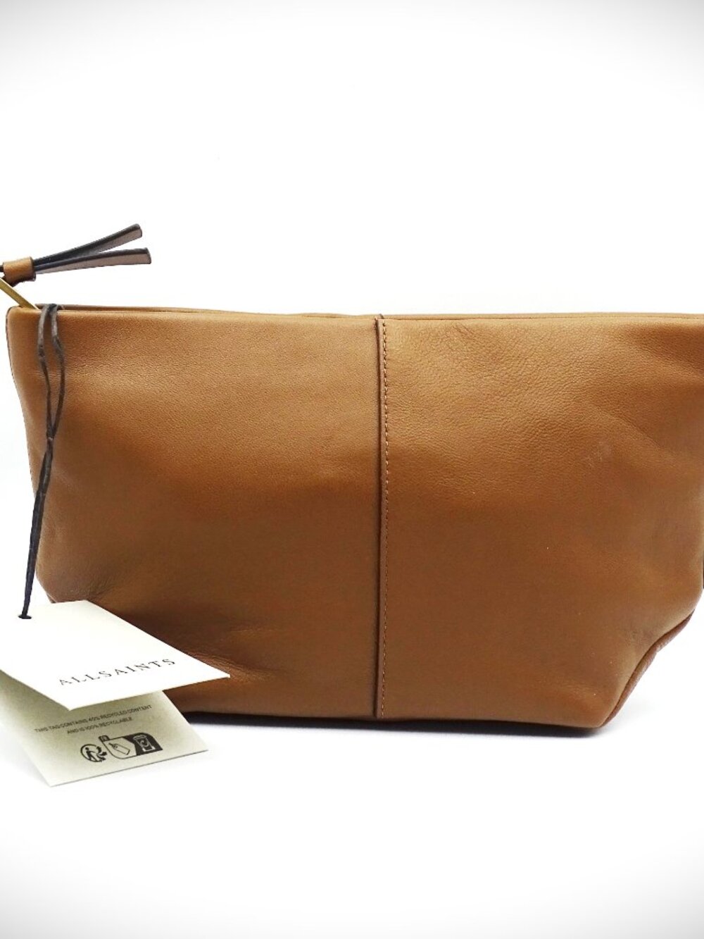 ALLSAINTS Hex Genuine Sepia Brown Color Soft Leather Pouch.\ - Picture 4 of 9
